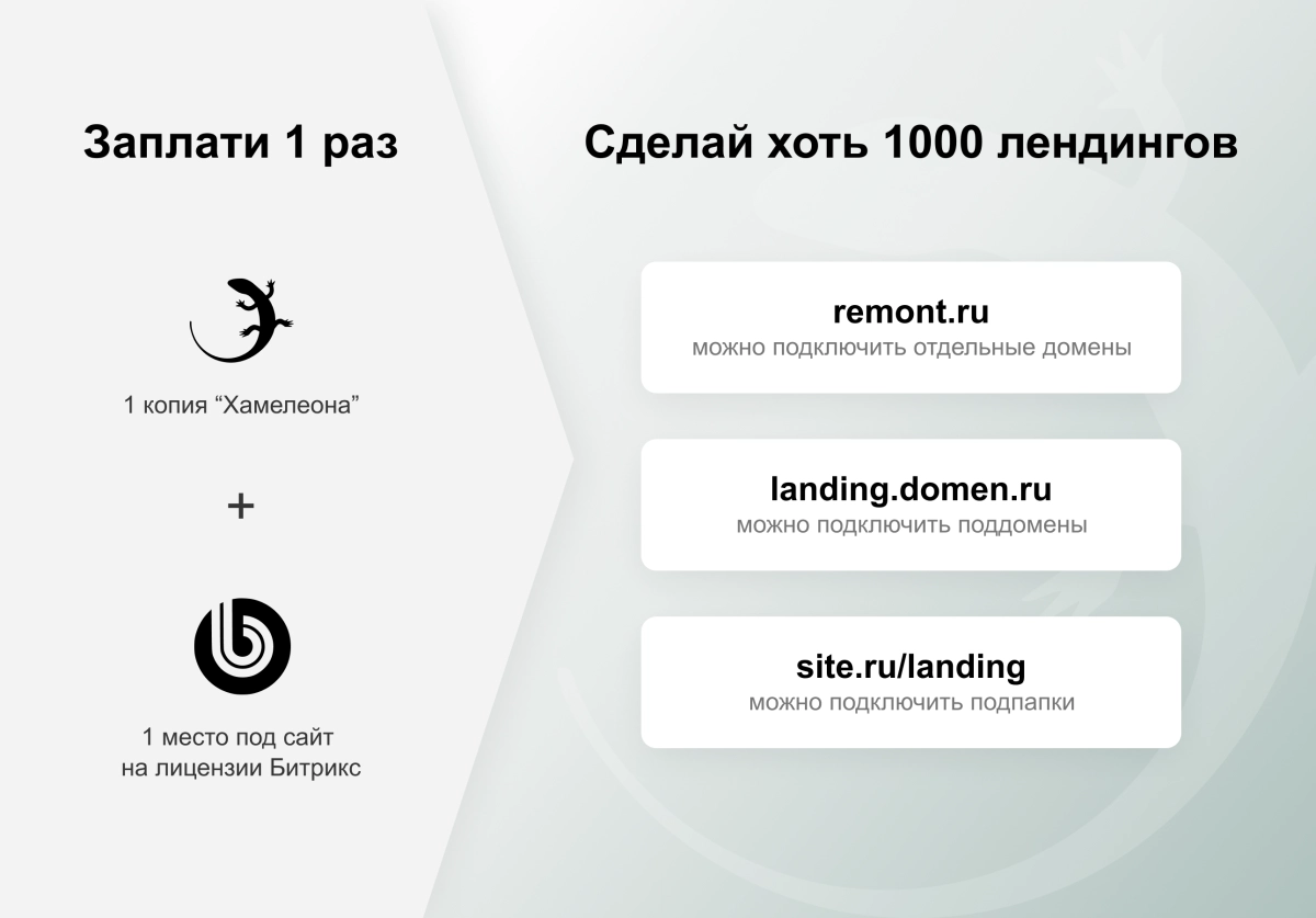 хамелеон — 999 в 1. безлимитный конструктор лендингов с корзиной и функциями для «автоворонок»