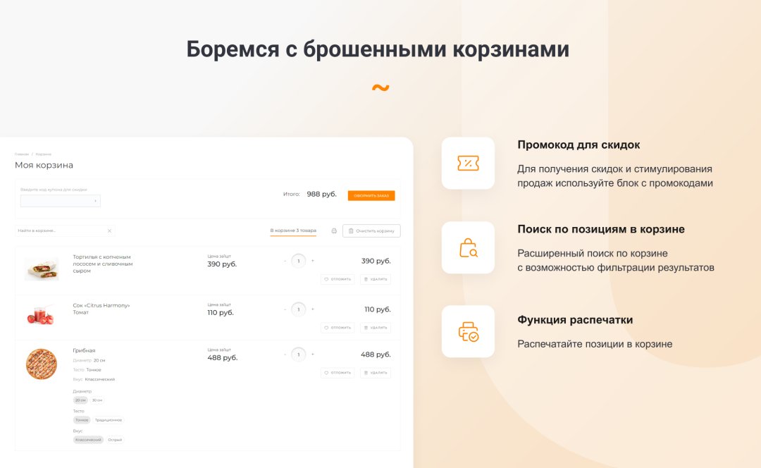 INTEC.Food - магазин доставки еды, суши, пиццы с корзиной и оплатой. Сайт для ресторанов и кафе